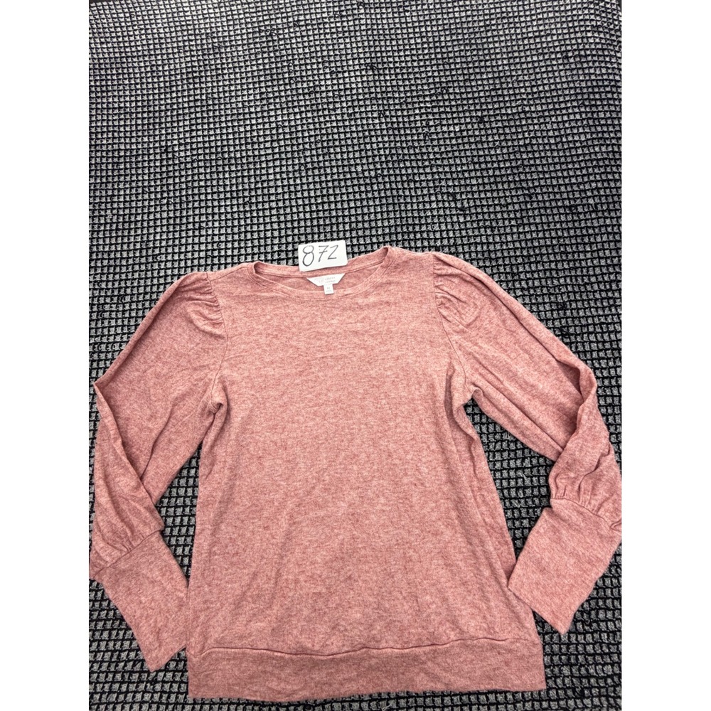 LC Lauren Conrad Top Womens Medium Pink Puff Sleeve Marl Knit Z872